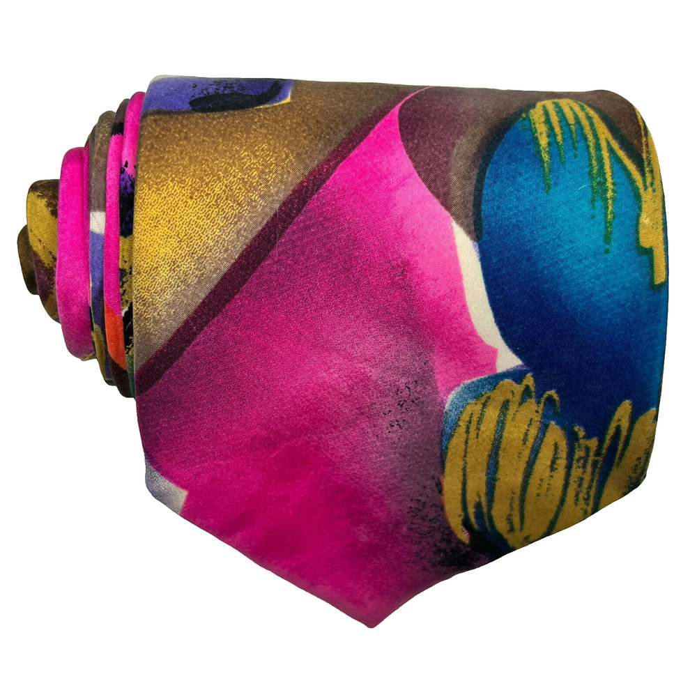 Pat Argenti Cravatte Mens Silk Tie Abstract Pink Brown Blue Multicolor Necktie